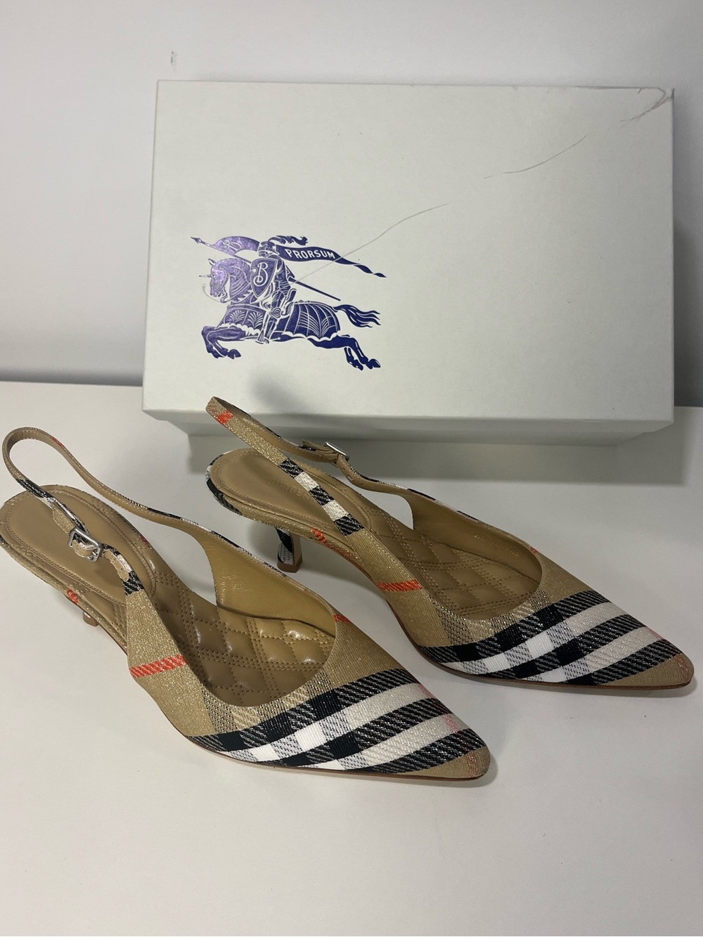 Burberry Women's Check Dame Slingback Pumps - Picture 3 of 10